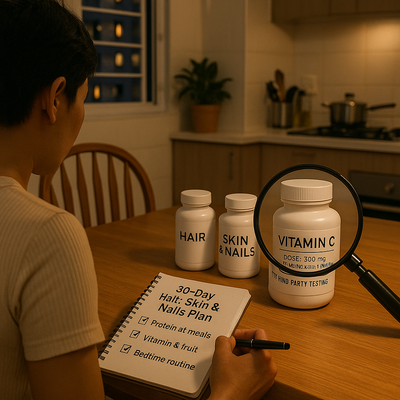 30-day plan for hair skin nails with food upgrades and optional testing timeline