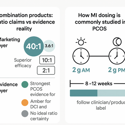 Safety checklist infographic for myo-inositol and D-chiro-inositol
