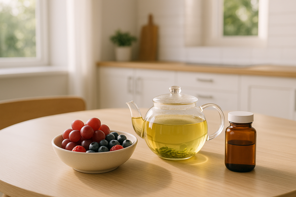 Polyphenol-rich foods including berries, grapes, tea, coffee, and cocoa