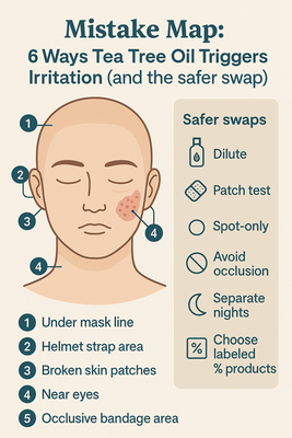 Tea tree oil red flag guide stop vs seek help infographic